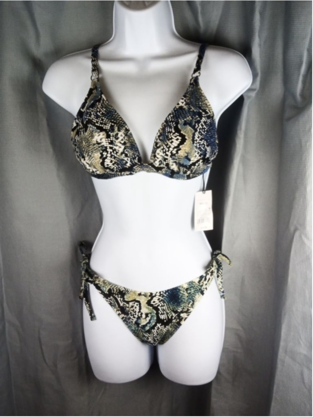 Shade & Shore Women's Bikini Medium Blue Black Snake Print Swimsuit